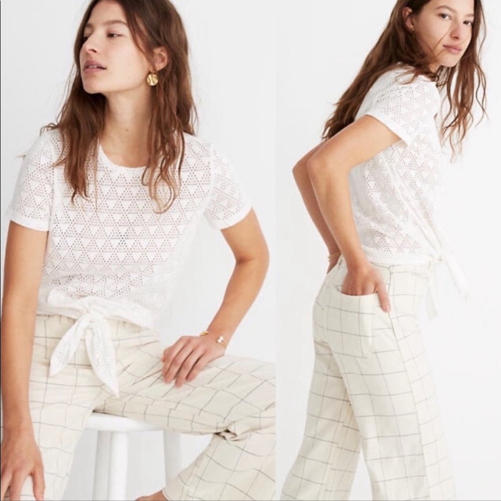 MADEWELL Texture & Thread Geo Eyelet Tie-Front Top XS